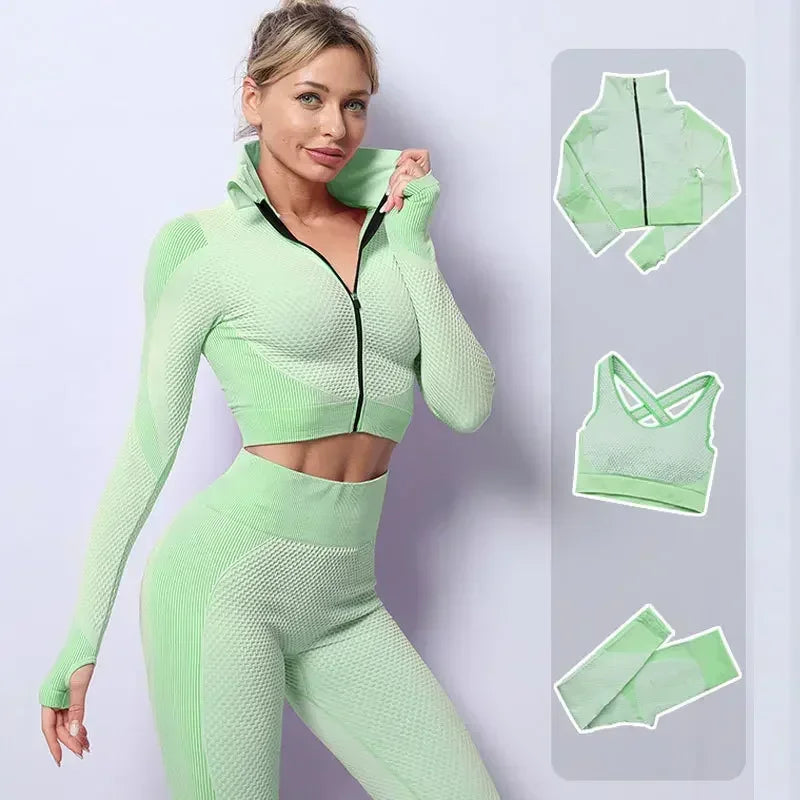 Women wearing a mesh sports crop top in mint green, perfect for workouts and stylish athleisure looks.