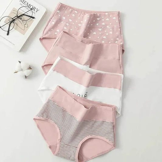 VivaShape High Waist Comfort Briefs 4-Pack in pastel colors featuring prints and patterns on soft cotton-spandex material.